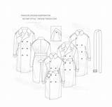 Trench Coat Flat Vintage Sketches Vector Drawing Style Rain Military Front Back Visit sketch template