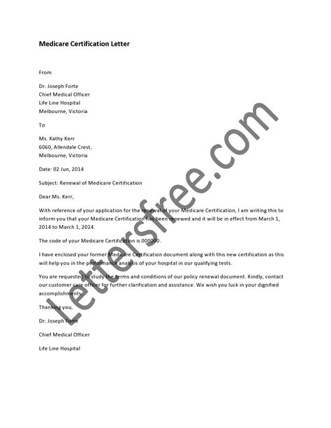 examples  medicare certification letter    drafted