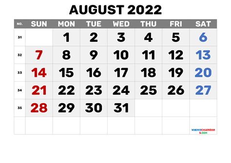 august  calendar  printable calendar templates   august