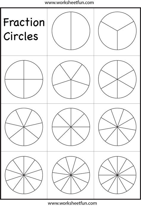 fraction circles template printable fraction circles  worksheet