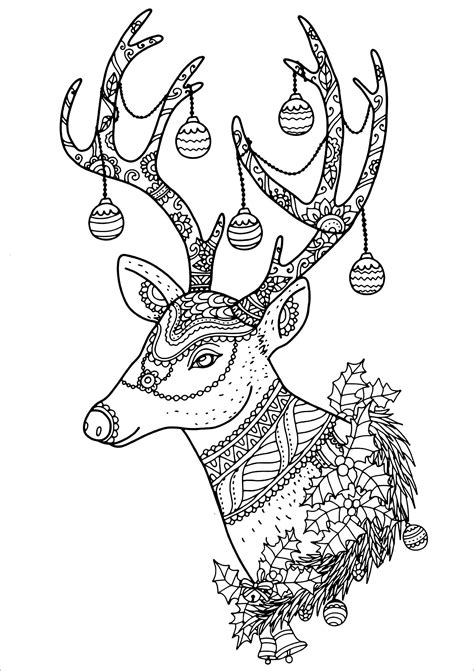 christmas detailed reindeer head coloring page coloringbay