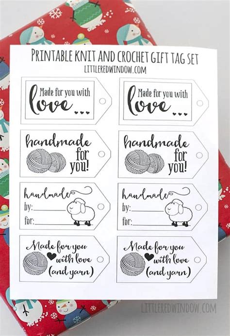 printable gift tags  knitting  crochet  red window
