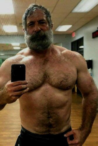 Shirtless Male Muscular Mature Thick Beard Hairy Body Beefcake Photo