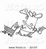 Grocery Cartoon Outline Coloring Guy Shopping List Store sketch template