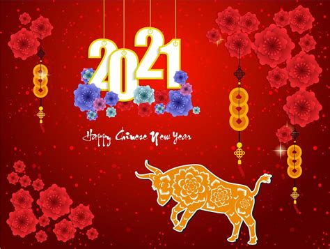 Sparkly Red Chinese New Year 2021 Poster With Ox And