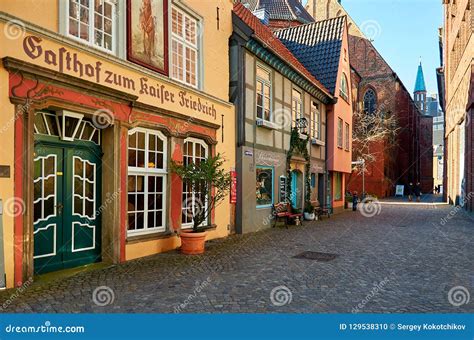 germany ancient houses   street schnoor  bremen february   editorial image