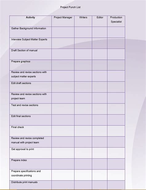 sample construction punch list templates printable samples