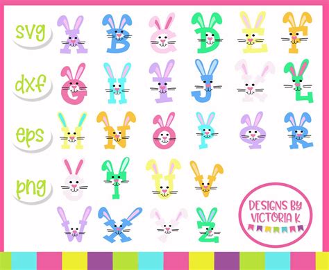 bunny alphabet svg easter rabbit designs svg dxf files etsy