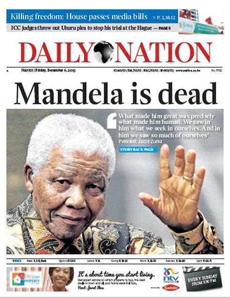 daily nation  twitter todays front page mandela  dead httpt