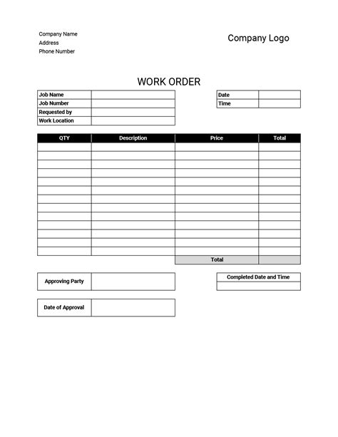 customer work order template
