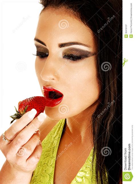 teen girl eating strawberry stock image image of face portrait 30416137