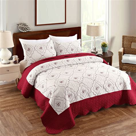 lightweight bedspreads king queen size floral coverlet set white red