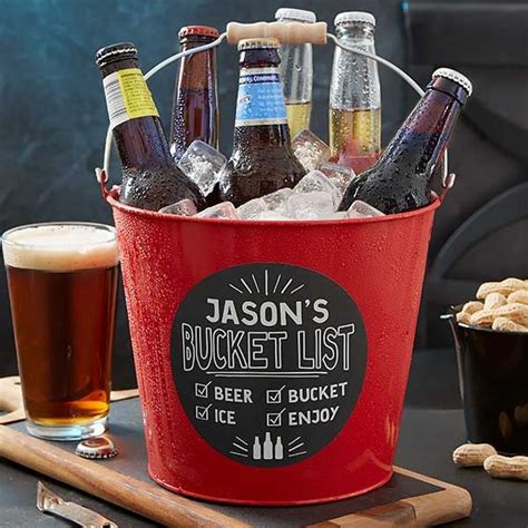 bucket full  beer sitting  top   table