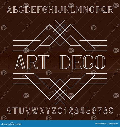 art deco alphabet vector font  outline style serif type letters  numbers stock vector