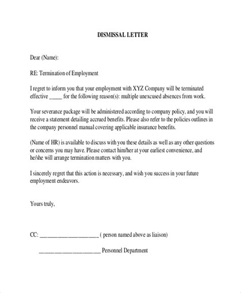 letter  termination  employment template business