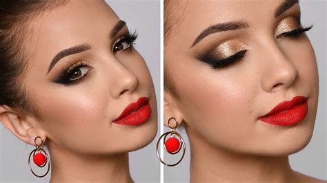 Holiday Glam Makeup Tutorial Red Lipstick And Gold