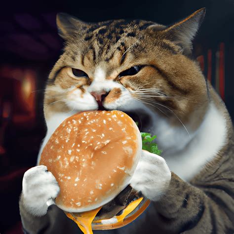 fat cat eating burger creative fabrica