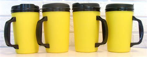 4 20 oz yellow classic thermo serv insulated travel mugs