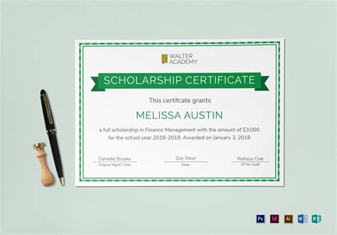 scholarship certificate design template  psd word publisher