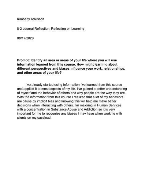 journal reflection reflecting  learning kimberly adkisson