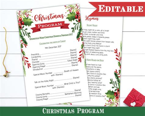 christmas program template editable  christmas dinner program
