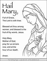 Coloring Mary Hail Prayer Catholic Pages Thecatholickid Prayers Kids Printables Grace Holy Mother God Women Activity Print Blessed Jesus sketch template