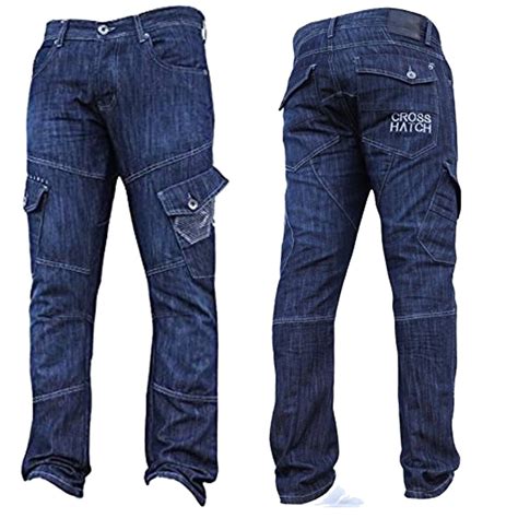 mens jeans crosshatch  cargo combat stonewashed straight leg jeans