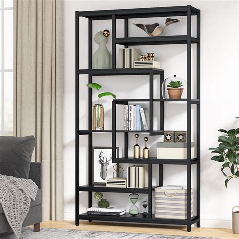 tribesigns  tier staggered wood bookshelf industrial tall storage