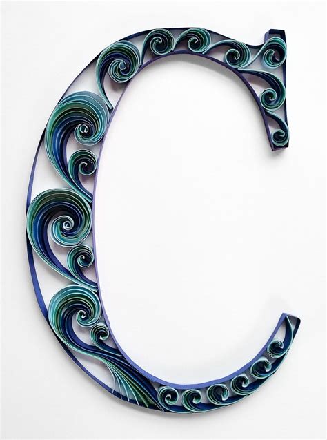 quilled letter  monogram blue waves mainely quilling quilling