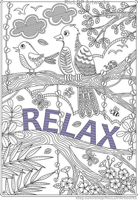 relax coloring page birds doodle relax adultcoloring coloringpages