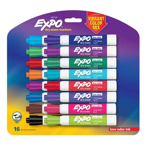 expo  odor dry erase markers chisel tip assorted colors  pack
