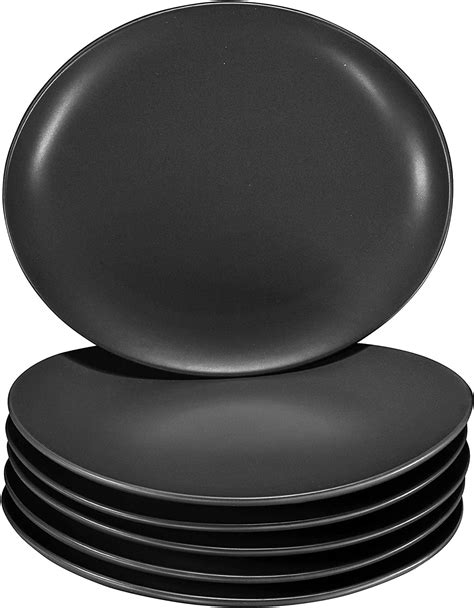 pro grade  curved ceramic restaurant dinner plates matte black set