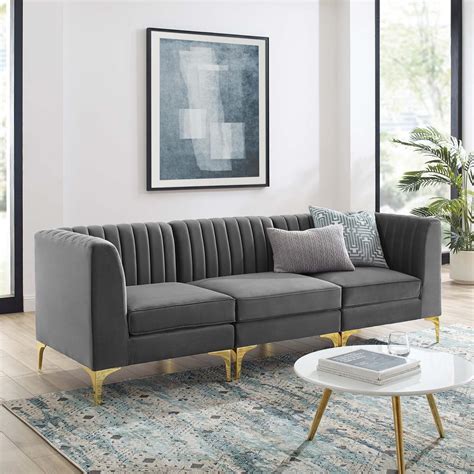 triumph channel tufted performance velvet  seater sofa  gray hyme furniture
