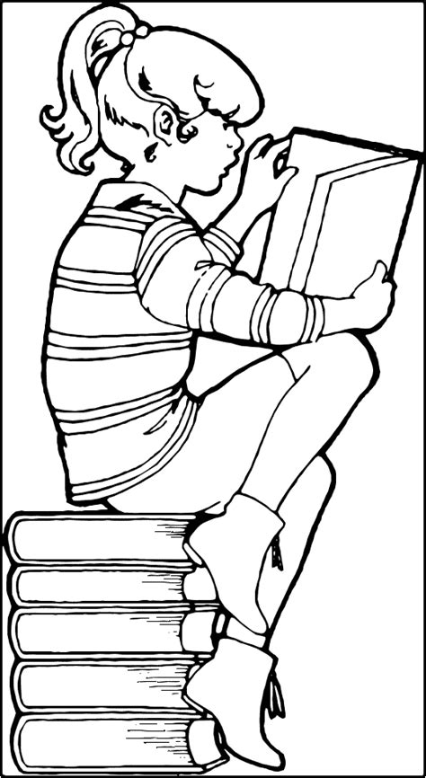 reading books coloring page  kids  printable picture