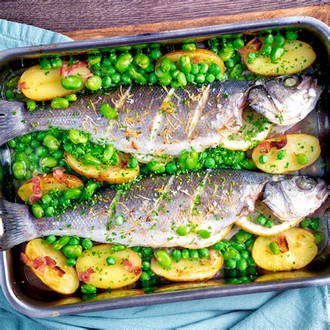 Whole Baked Sea Bass With Potatoes And Broad Beans Krumpli