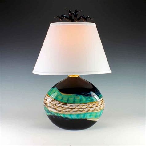 Gartner Blade Opal Flat Table Lamp In Black Hand Blown American Art
