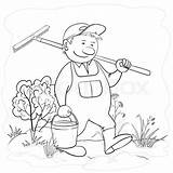 Gardener Garden Man Work Drawing Contours Gardening Rake Bucket Getdrawings Vector Preview sketch template