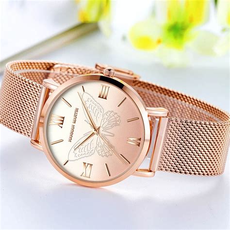 hannah martin women rose gold watches quartz stainless steel mesh band