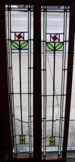 Pair Of Antique 1920s Stained Leaded Glass Windows Sidelight Leaded