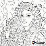 Coloring Pages Hair Girl Flowers Women Long Woman Girls Beautiful Her Adults Printable Drawing Book Curly Adult Crazy Recolor Beauty sketch template