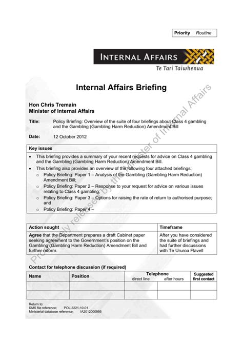 briefing paper template department  internal affairs