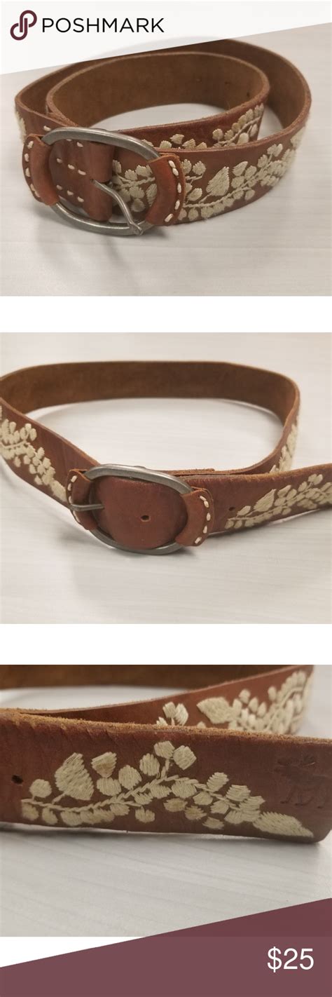 Abercrombie Fitch Embroidered Brown Leather Belt Brown Leather Belt