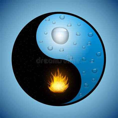 Yin Yang Symbol With Water And Fire Stock Vector