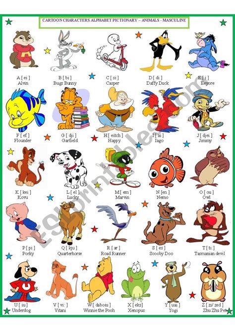 names  cartoon characters  alphabetical order  alphabet collections