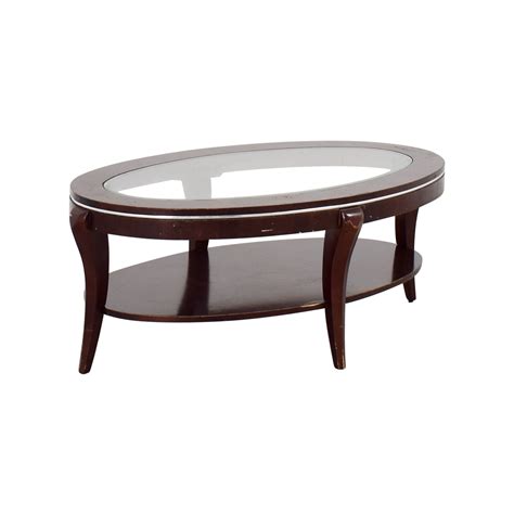 89 Off Wood And Glass Oval Coffee Table Tables