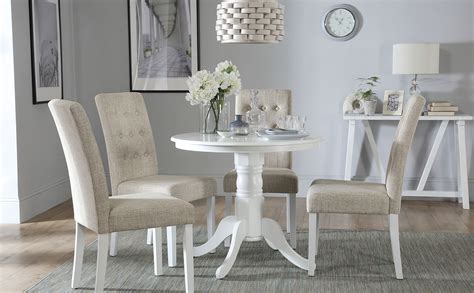 kingston  white dining table   regent oatmeal fabric chairs
