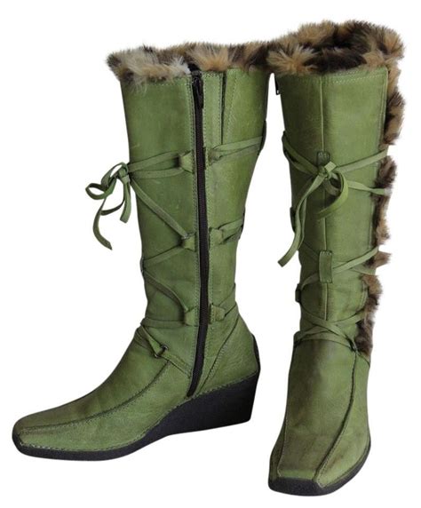 womens lime green elle leather faux fur trendy wedged boots size  elle fur real