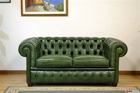 Tessuto in cotone stile country inglese. Divano Chester Verde Inglese in Vera Pelle Invecchiata a Mano