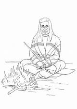 Coloring Native American Campfire Pages Edupics Drawing Color Indian sketch template