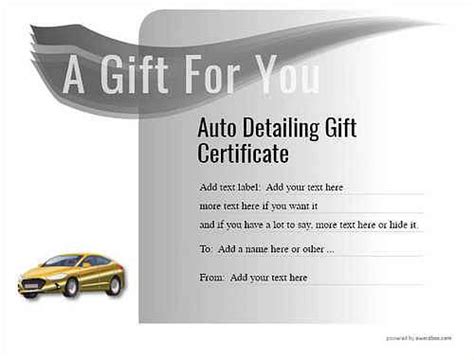 personalized auto detailing gift certificate templates  automotive